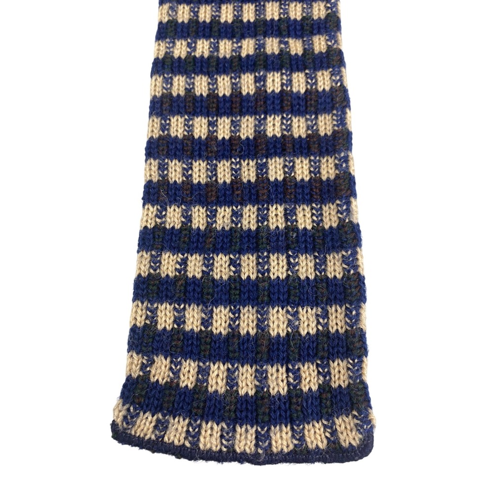 VTG Lord & Taylor Wool Knit Tie Mens Blue Tan Striped A Happy Tie Square 50x3.5